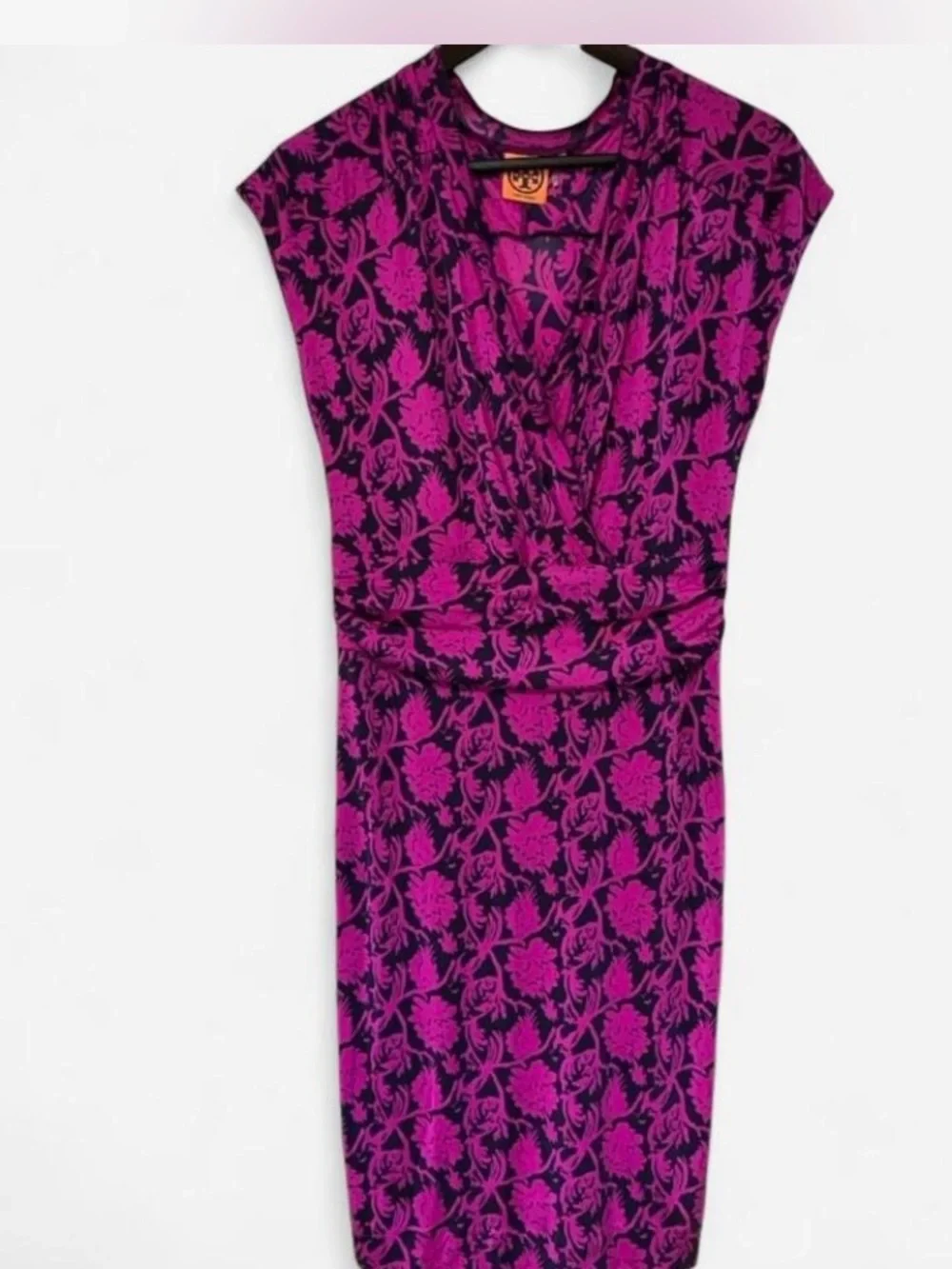 Tory Burch 100% Silk Fuchsia and Purple Floral Midi Dress Women’s Size M